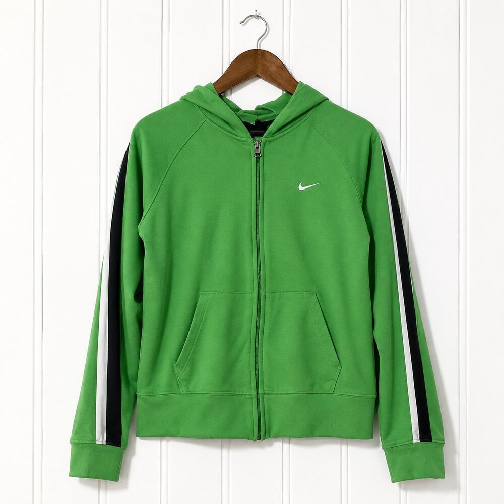 Vintage Y2K Nike Womens XL 16-18 Green Hooded Track Jacket Full Zip Striped
